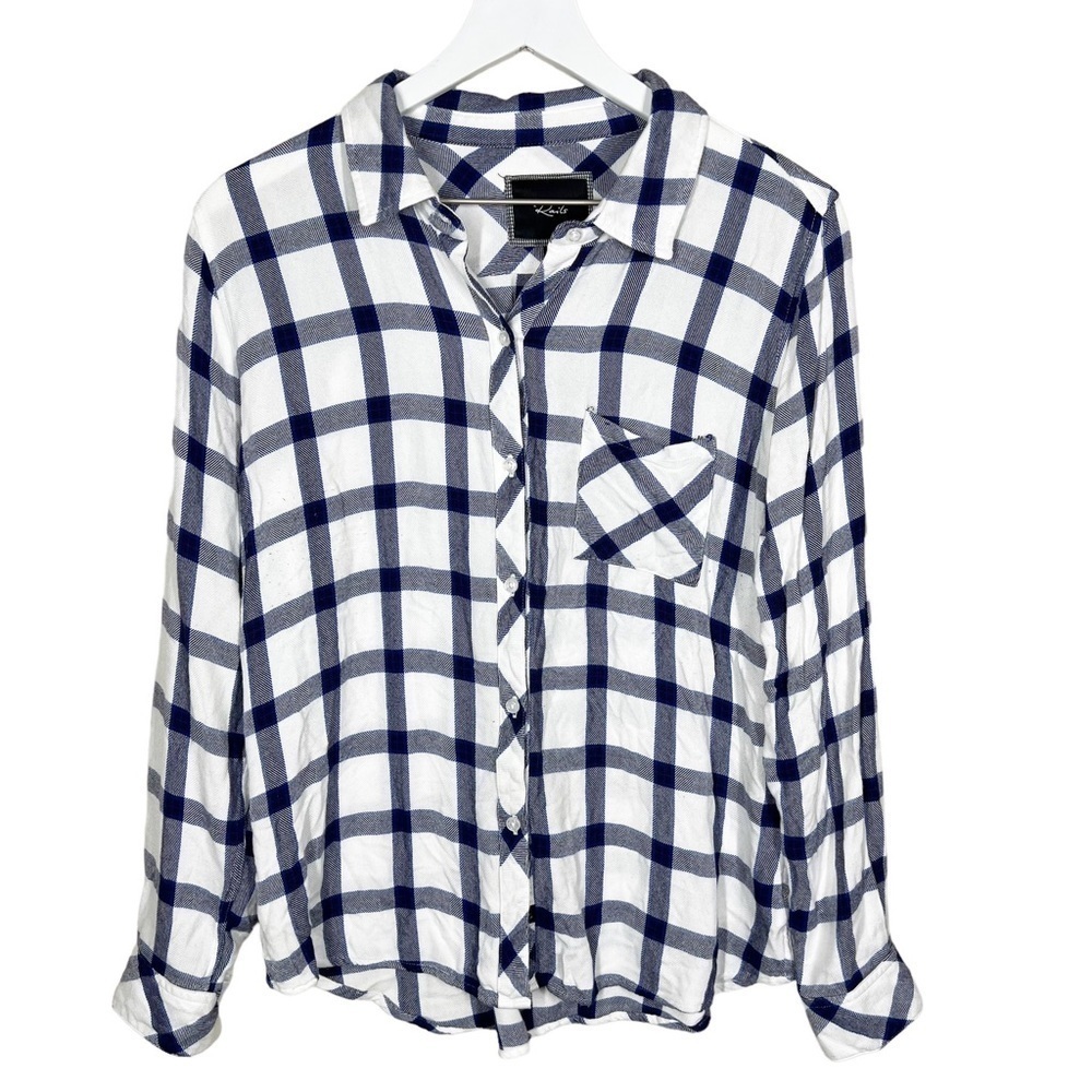 Rails Hunter Flannel Plaid Button Up Shirt White/Black/Blue Womens Size Medium